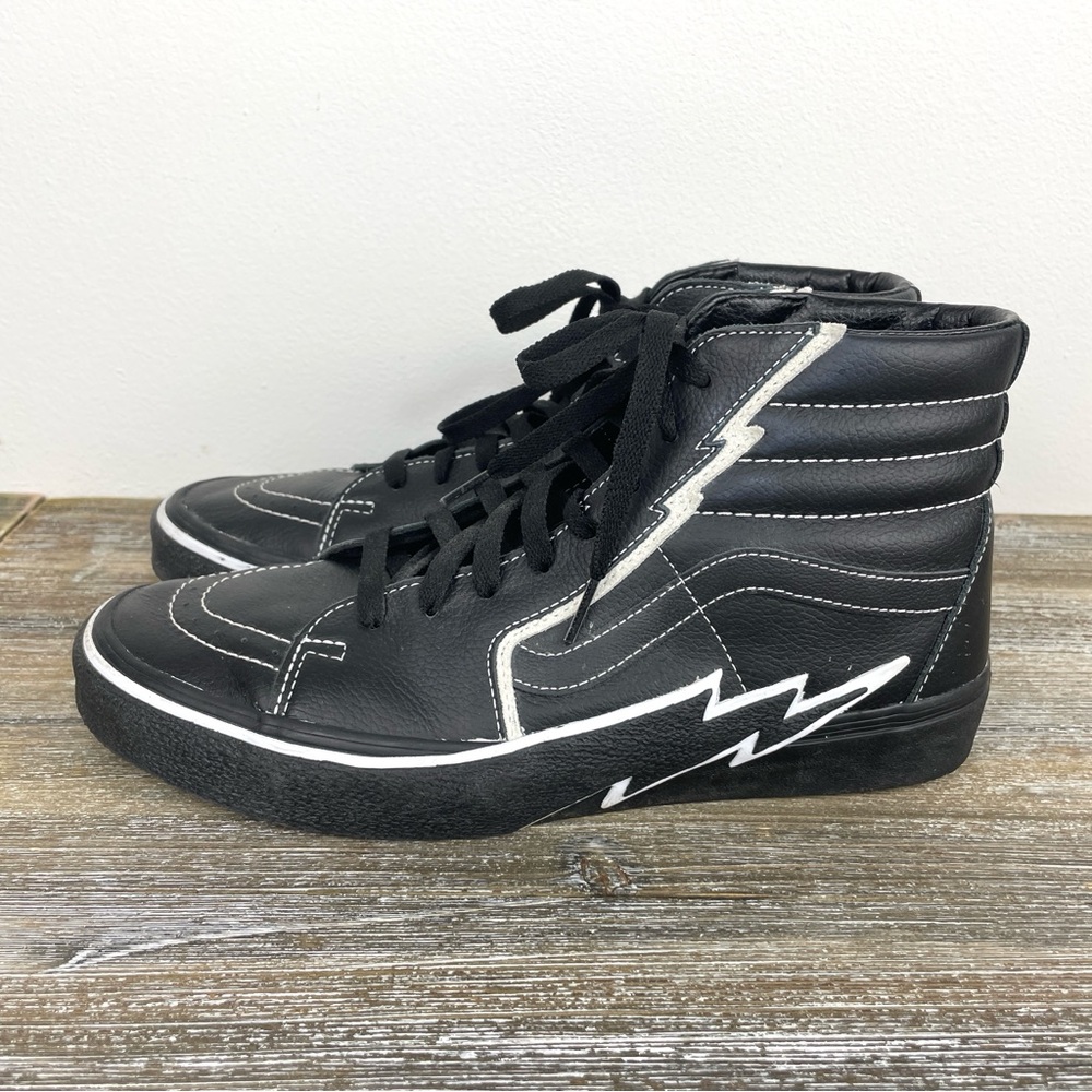 Men’s Vans Bolt Skateboarding Shoes Black High Top Leather Sz 10
